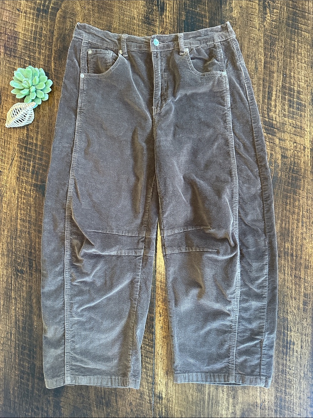 Rodeo Quincy | Chocolate Brown Corduroy Cropped Barrel Leg Pants Cotton Blend, L